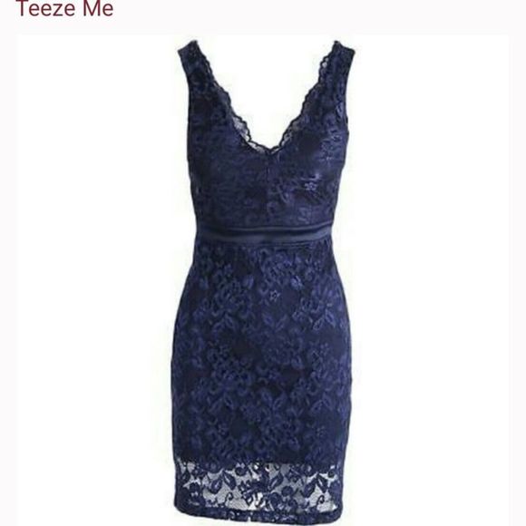 Tweeze Me Navy Blue Lace Mini Dress - Picture 1 of 7
